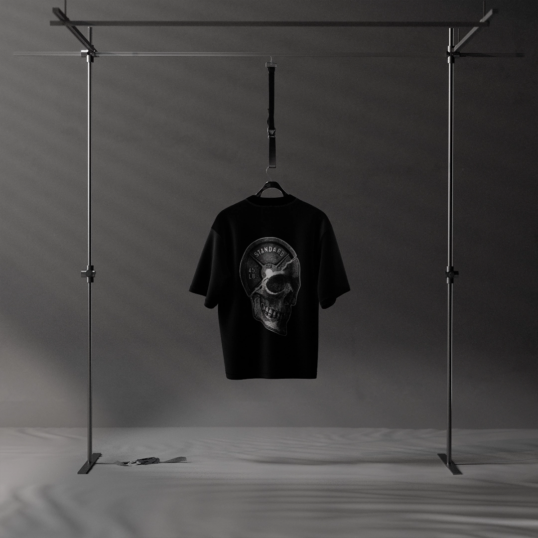 Vlack Skull x 45 LB Plate Front HD Print Black Regular Fit Tshirt