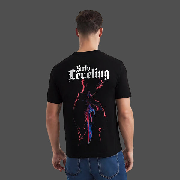 Solo Leveling - Front Puff Print - Black Regular Fit T-Shirt - 2