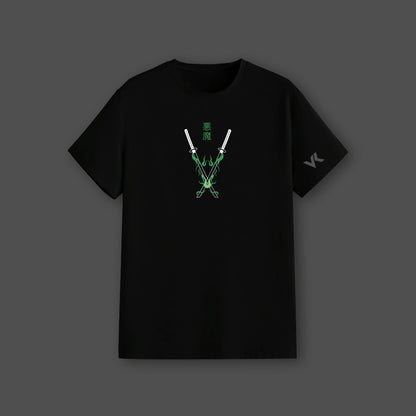 Roronoa Zoro - Green Flame Discipline - Black Regular Fit T-Shirt