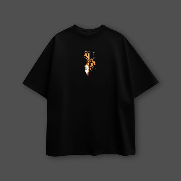 Kyojuro Rengoku Flame Hashira – Oversized Fit Black T-Shirt - 2