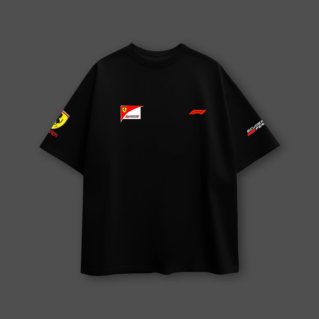 Vlack Ferrari F1 Black Oversize Fit Tshirt