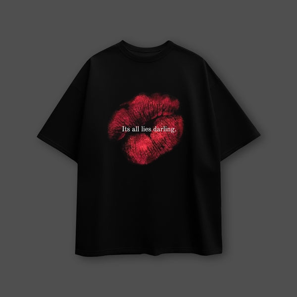 It's All Lies Darling Oversized Fit Black T-Shirt