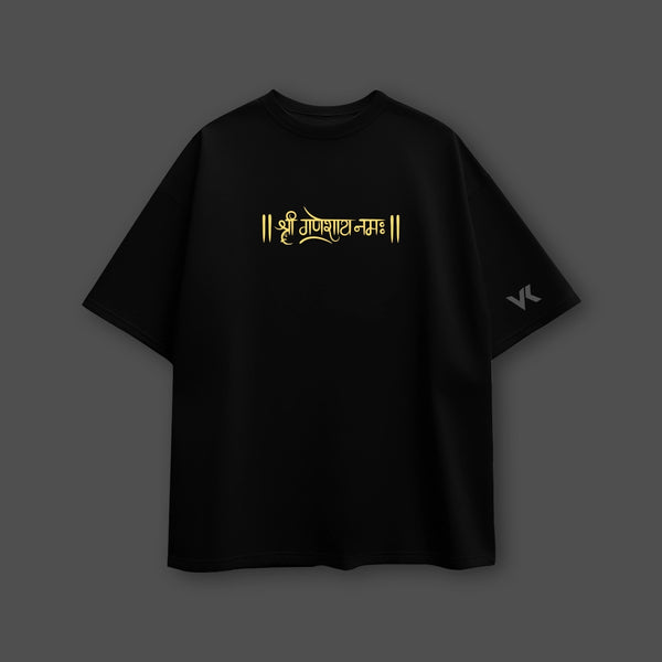 Golden Ganesh Ji Mandala Oversized Fit Black T-Shirt - 2