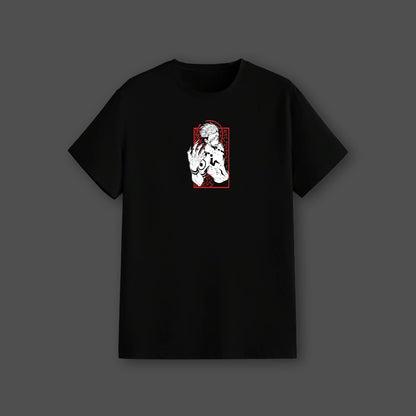 Sukuna Jujutsu Kaisen black t-shirt regular fit Vlack anime graphic on center chest casual streetwear