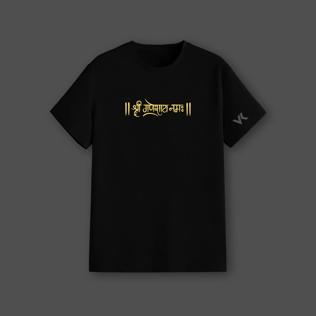Golden Ganesh Ji Mandala Regular Fit Black T-Shirt
