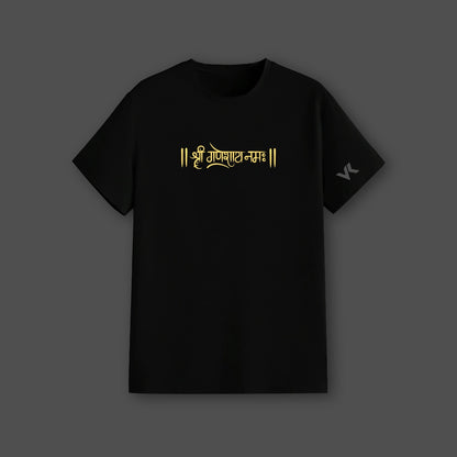 Golden Ganesh Ji Mandala Regular Fit Black T-Shirt