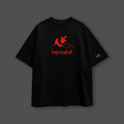 Hanuman Ji Warrior Oversized Fit Black T-Shirt