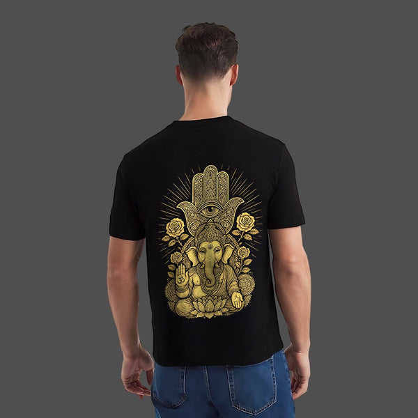 Golden Ganesh Ji Mandala Regular Fit Black T-Shirt