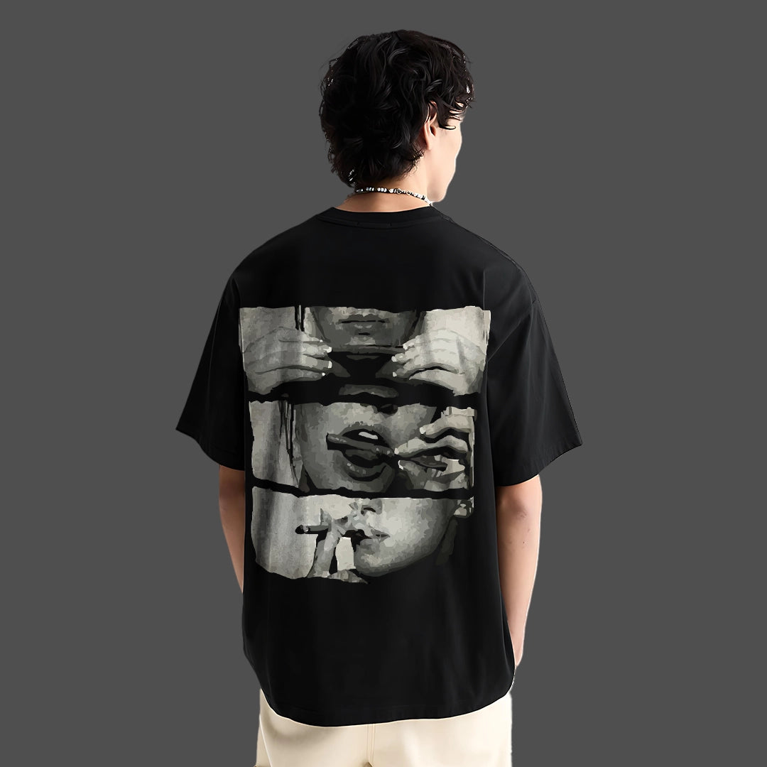 Ritual Of Release – Front Puff Print - Black Oversized T-Shirt