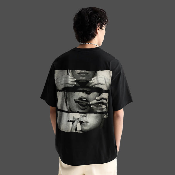 Ritual Of Release – Front Puff Print - Black Oversized T-Shirt
