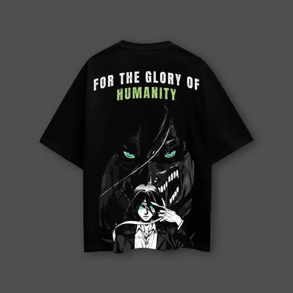 Eren Yeager Attack on Titan Black Oversized Fit T-shirt