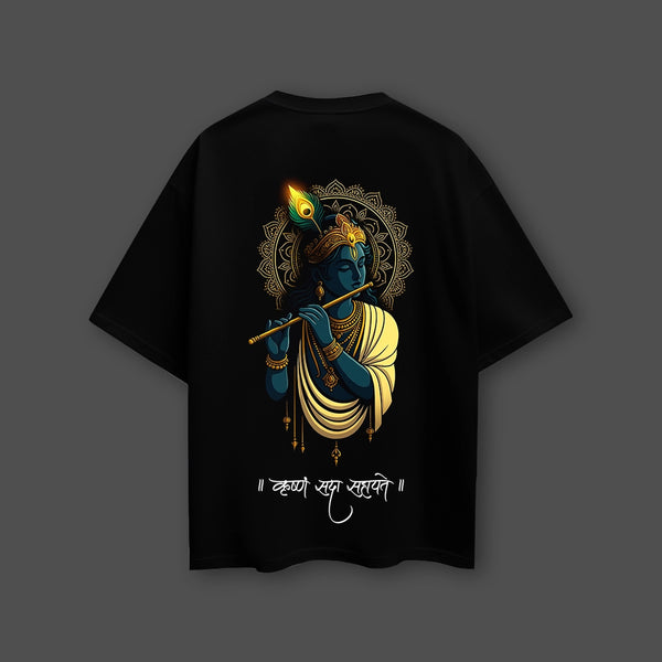 Krishna Ji Flute Oversized Fit Black T-Shirt