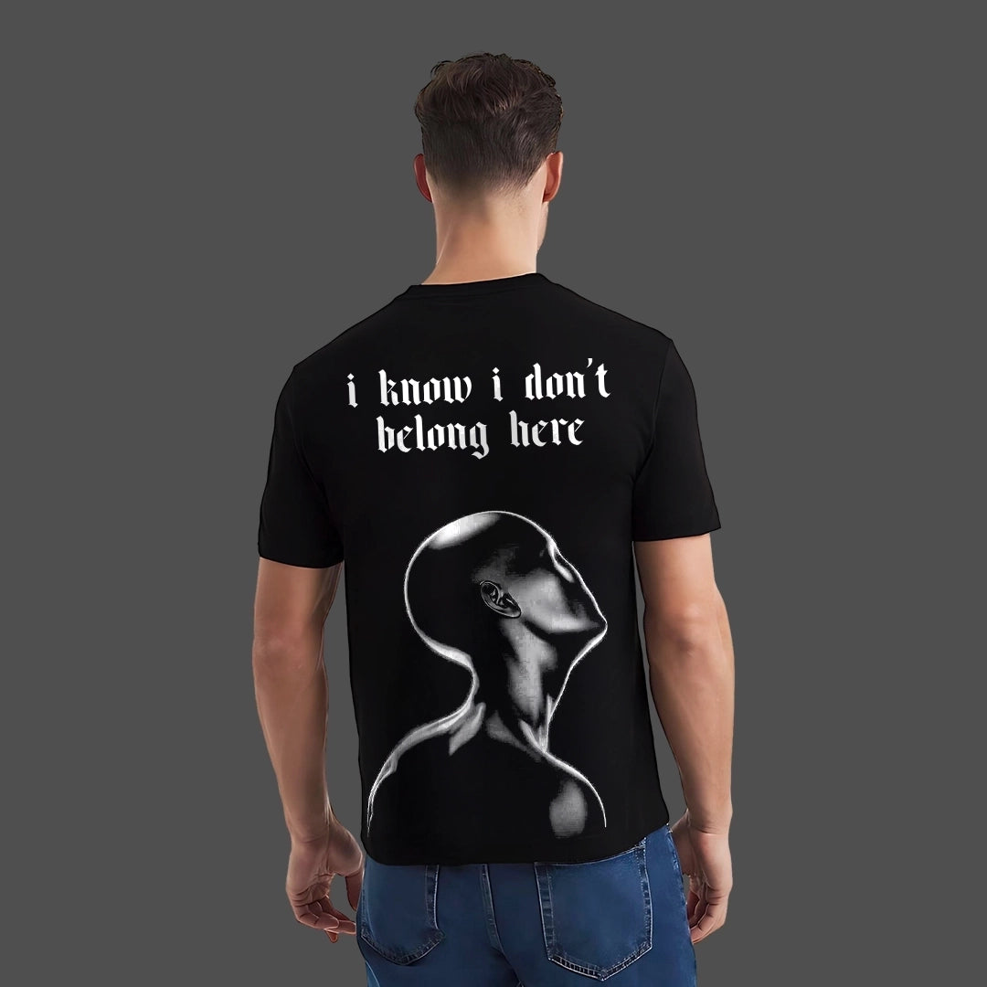 I Don’t Belong Here - Front HD Print - Black Regular Fit T-Shirt