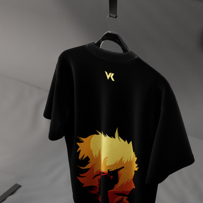 Rengoku Demon Slayer Black Oversized Fit T-shirt