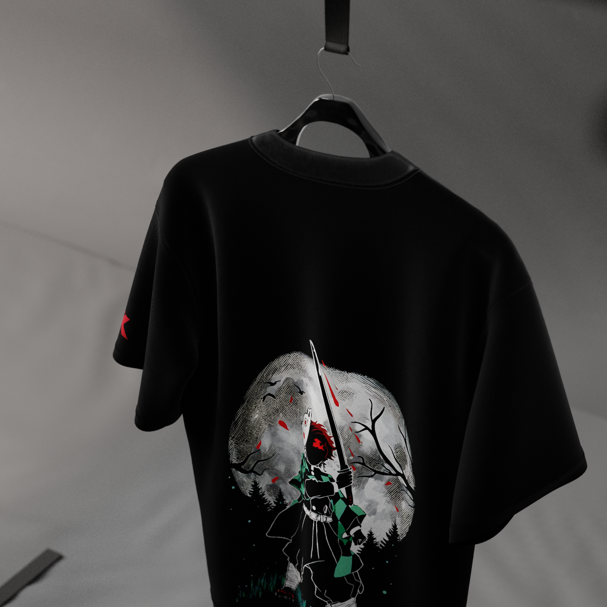 Tanjiro Moonlight Demon Slayer Black Oversized Fit T-shirt