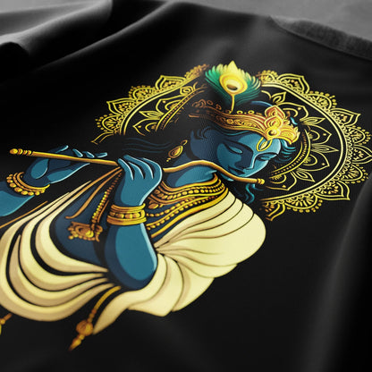 Krishna Ji Flute Oversized Fit Black T-Shirt