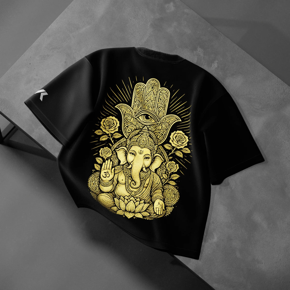 Golden Ganesh Ji Mandala Oversized Fit Black T-Shirt