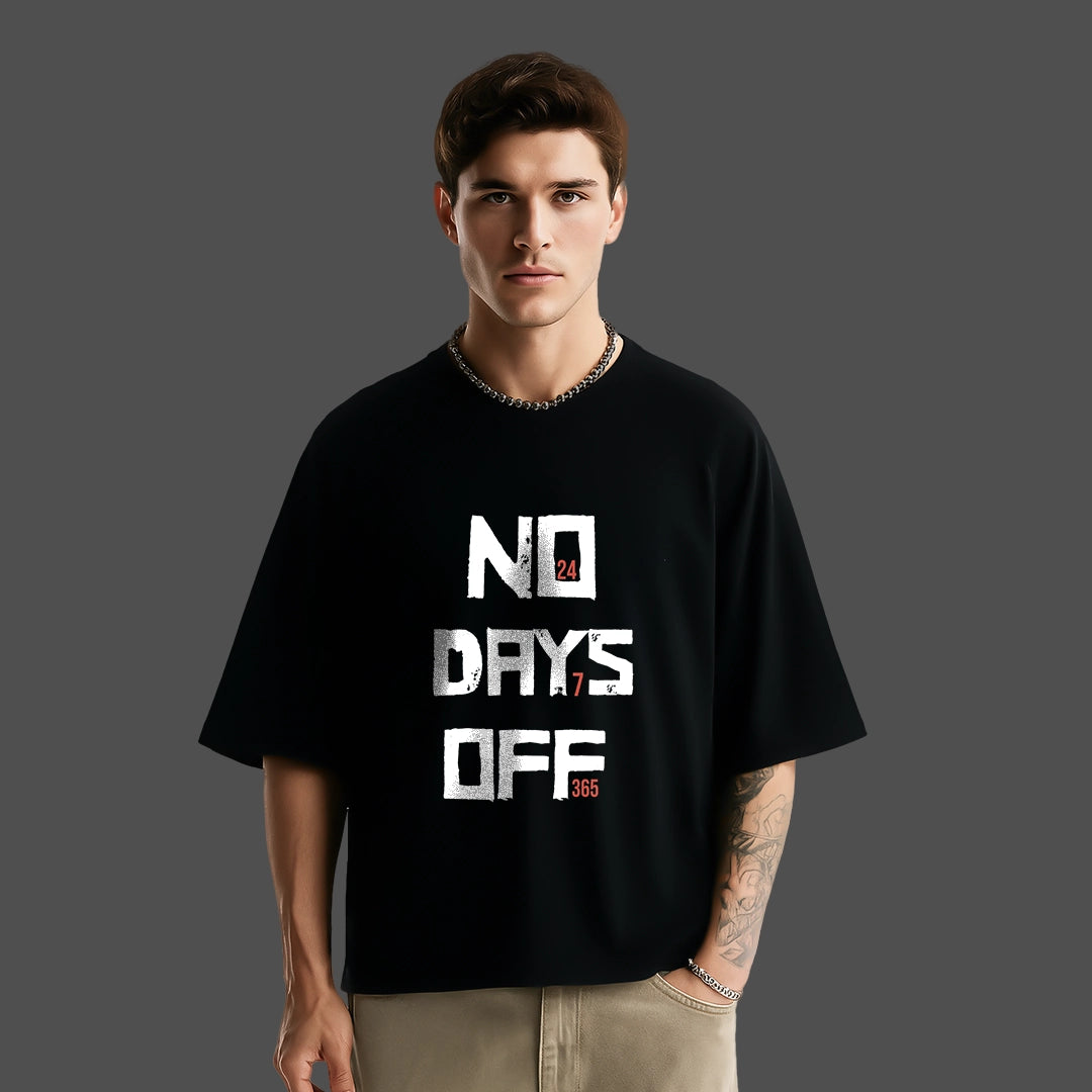 Vlack No Days Off - Black Oversize Fit T-Shirt