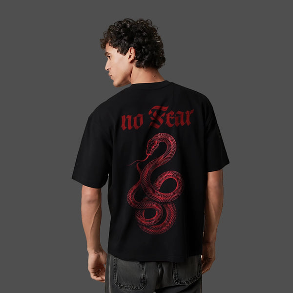 Vlack No Fear Snake Front HD Print - Black Oversize Fit T-Shirt