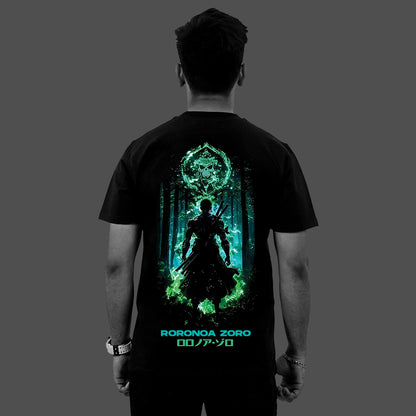 Roronoa Zoro - Green Flame Discipline - Black Regular Fit T-Shirt
