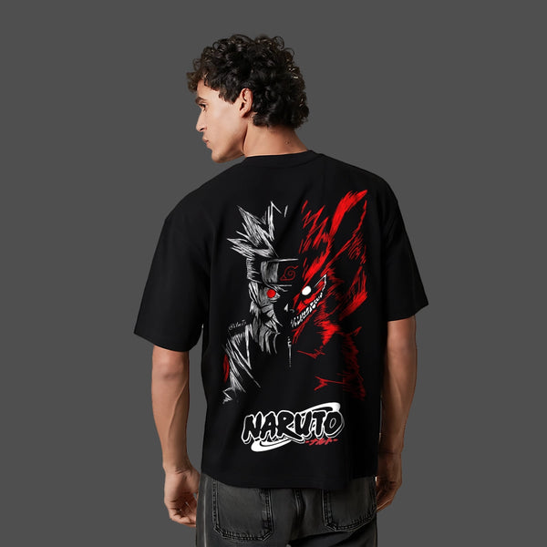 Naruto Uzumaki Kurama Mode – Oversized Fit Black T-Shirt
