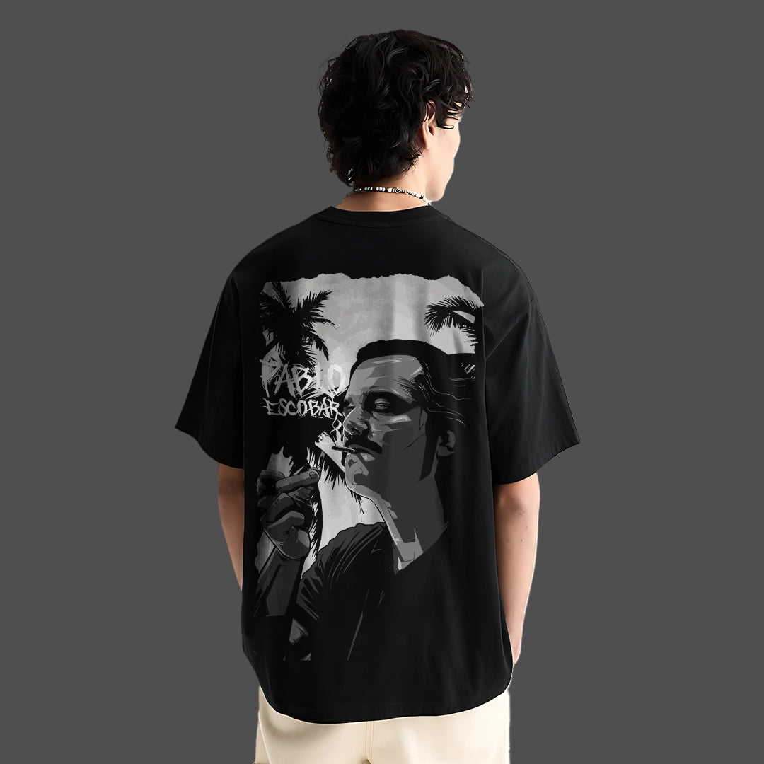 Escobar in Shadows - Front HD Print - Black Oversize Fit Tshirt