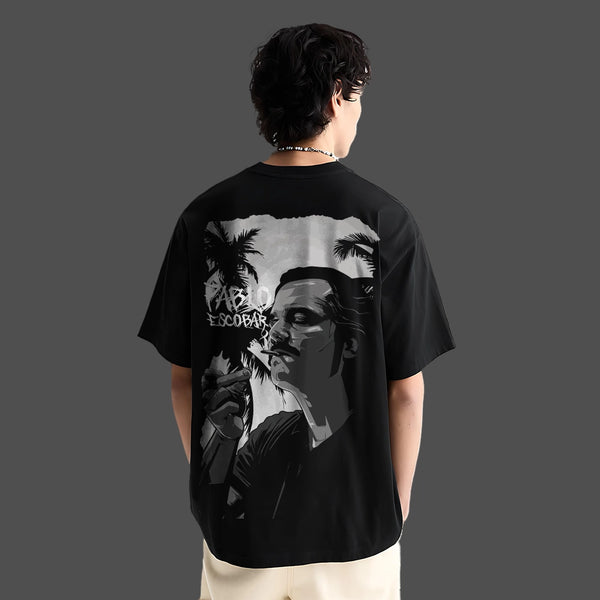 Escobar in Shadows - Front HD Print - Black Oversize Fit Tshirt