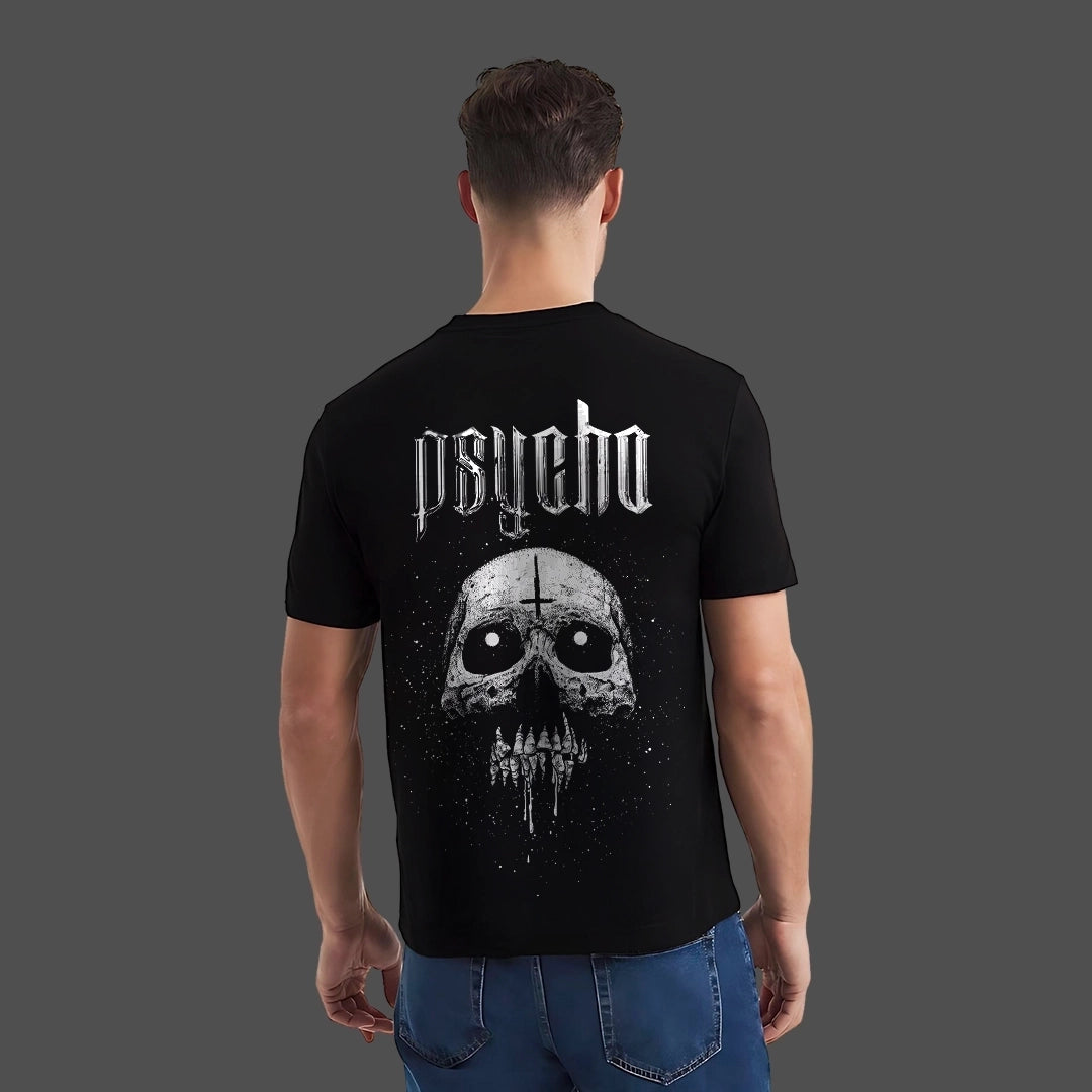 Psycho Skull - Front HD Print - Black Regular Fit T-Shirt