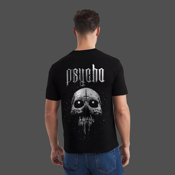 Psycho Skull - Front HD Print - Black Regular Fit T-Shirt
