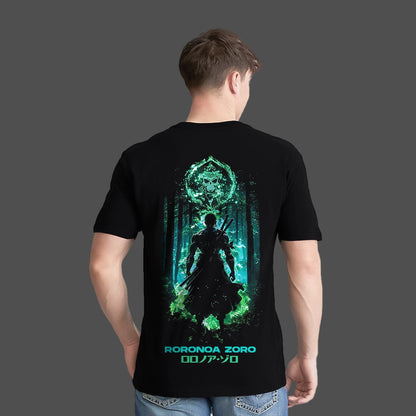 Roronoa Zoro - Green Flame Discipline - Black Regular Fit T-Shirt