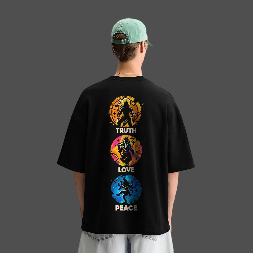 Truth Love Peace Oversized Fit Black T-Shirt