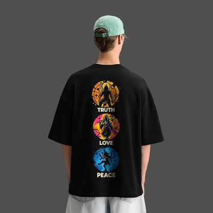 Truth Love Peace Oversized Fit Black T-Shirt