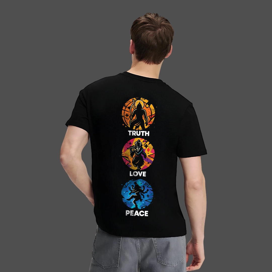 Truth Love Peace Regular Fit Black T-Shirt