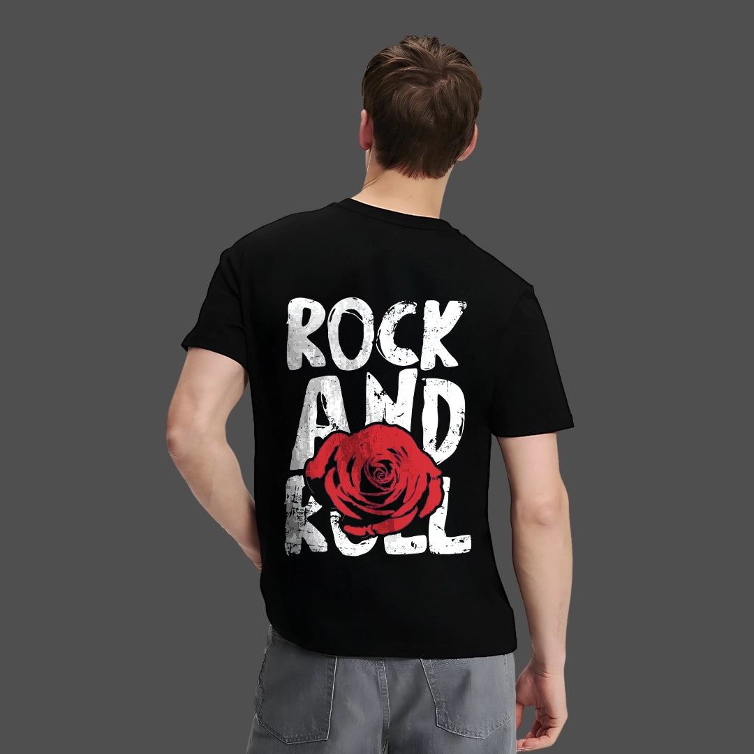 Rock And Roll Front Puff Print - Black Regular Fit T-Shirt