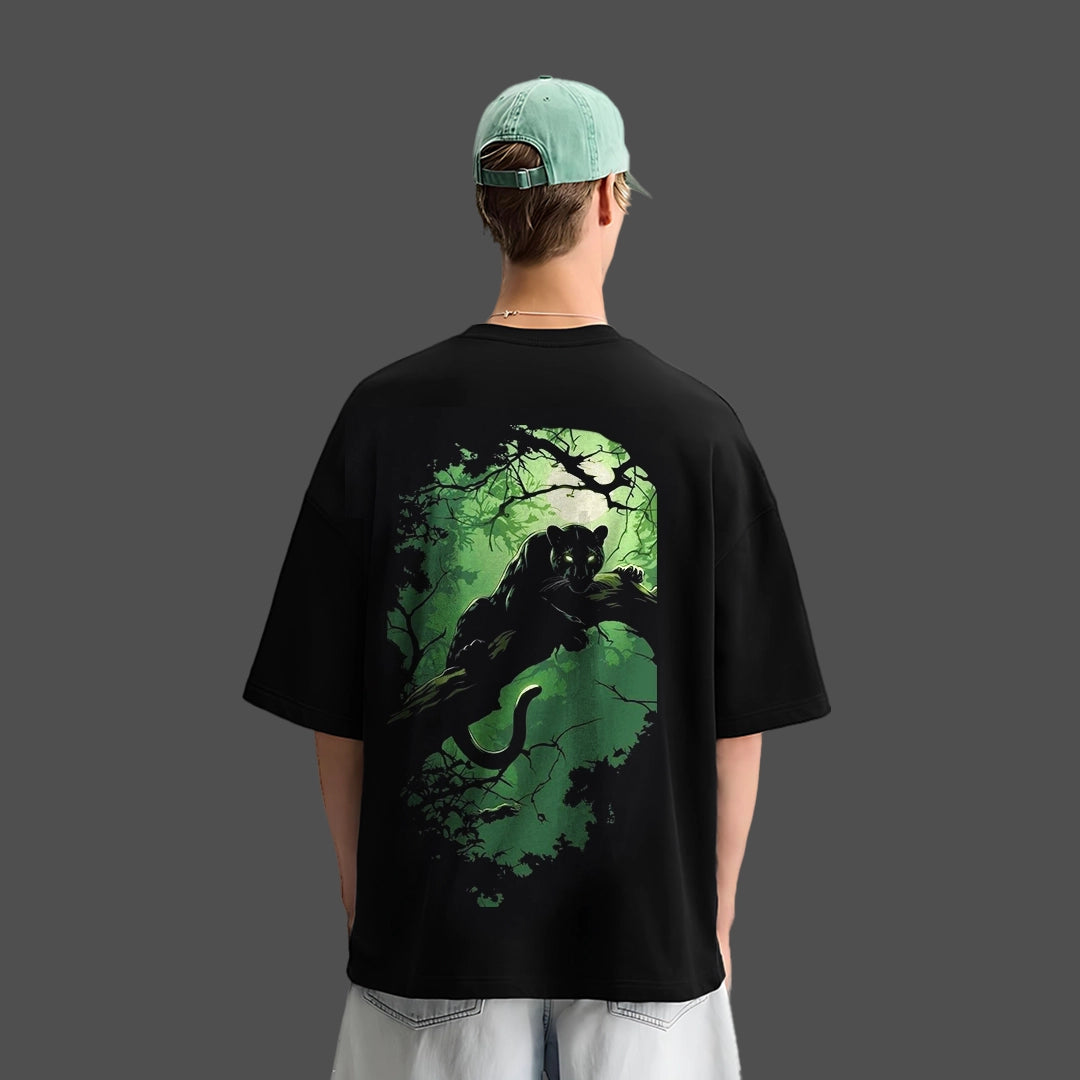 Shadow Panther - Front HD Print - Black Oversize Fit Tshirt
