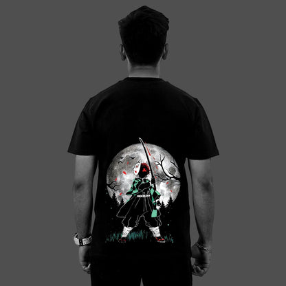 Tanjiro Moonlight Demon Slayer Black Regular Fit T-shirt