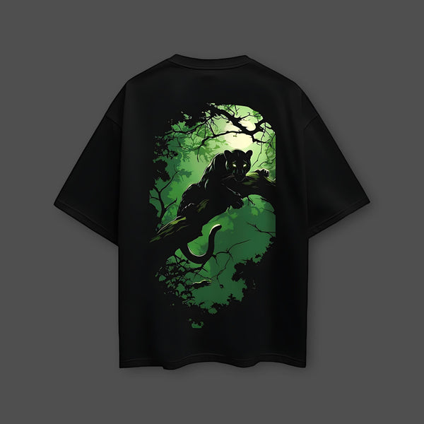 Shadow Panther - Front HD Print - Black Oversize Fit Tshirt