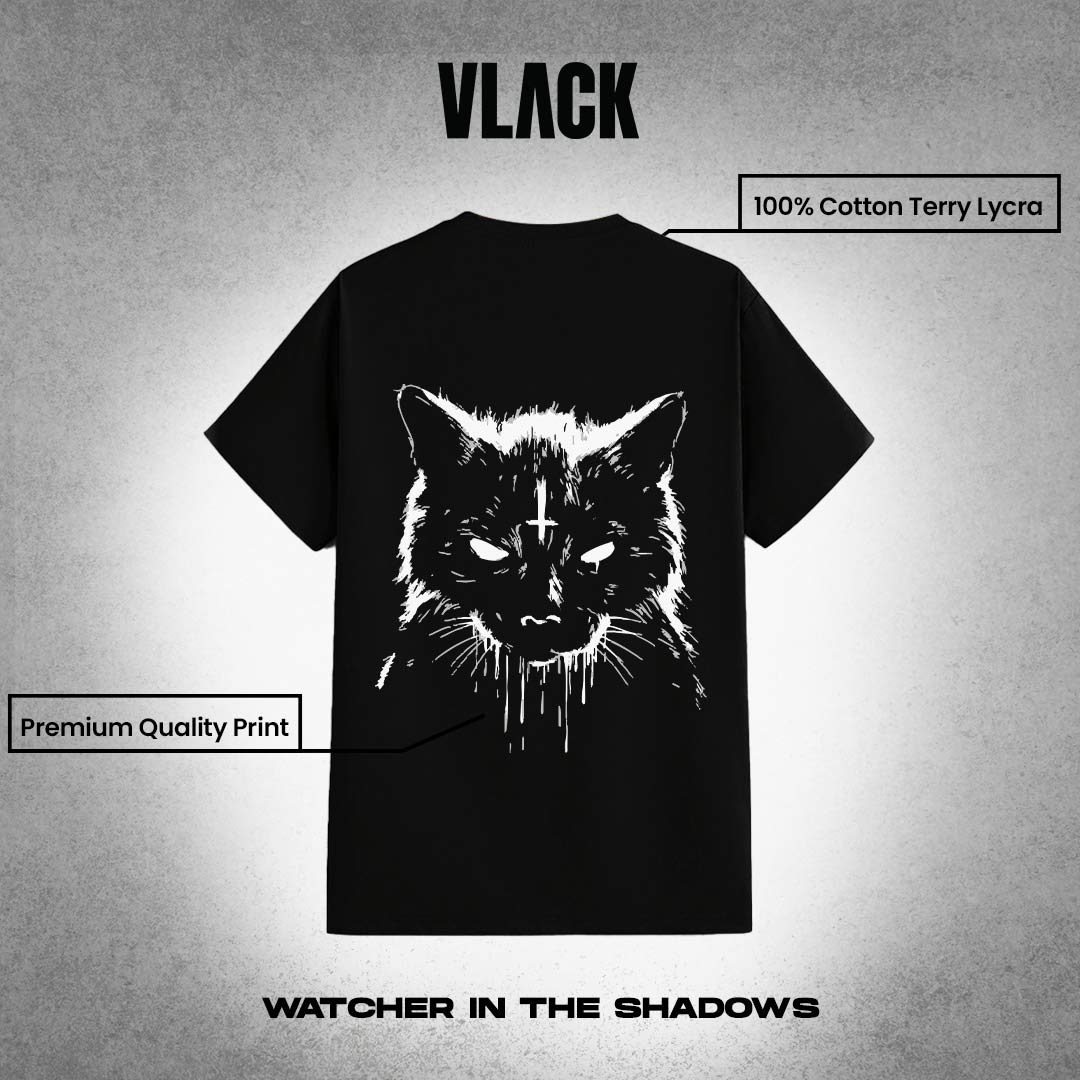 VLACK - Watcher in the Shadows - Front Puff Print - Black Regular Fit T-Shirt