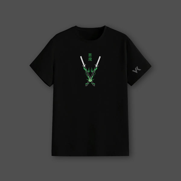 Roronoa Zoro - Green Flame Discipline - Black Regular Fit T-Shirt - 2