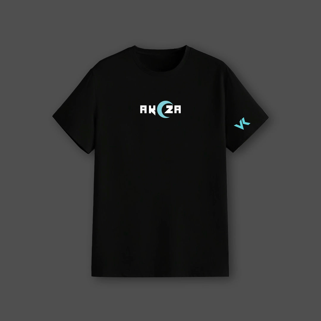Akaza Demon Slayer black t-shirt regular fit Vlack black crew neck with turquoise logo on chest and sleeve