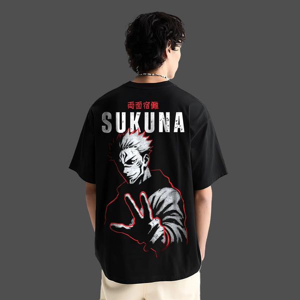 Sukuna Cursed King Jujutsu Kaisen Black Oversized Fit T-shirt