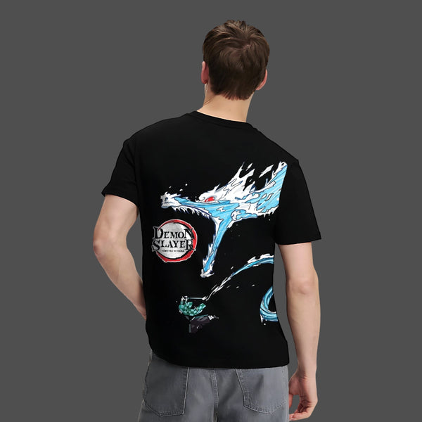 Tanjiro - Water Dragon - Demon Slayer Black Regular Fit T-Shirt