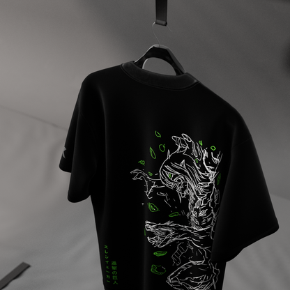 Armored Titan black t-shirt featuring a bold graphic design with green detailing on a black background