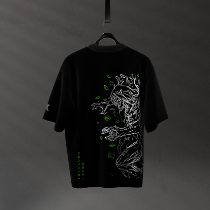 Armored Titan oversized black t-shirt featuring a striking graphic design on the back