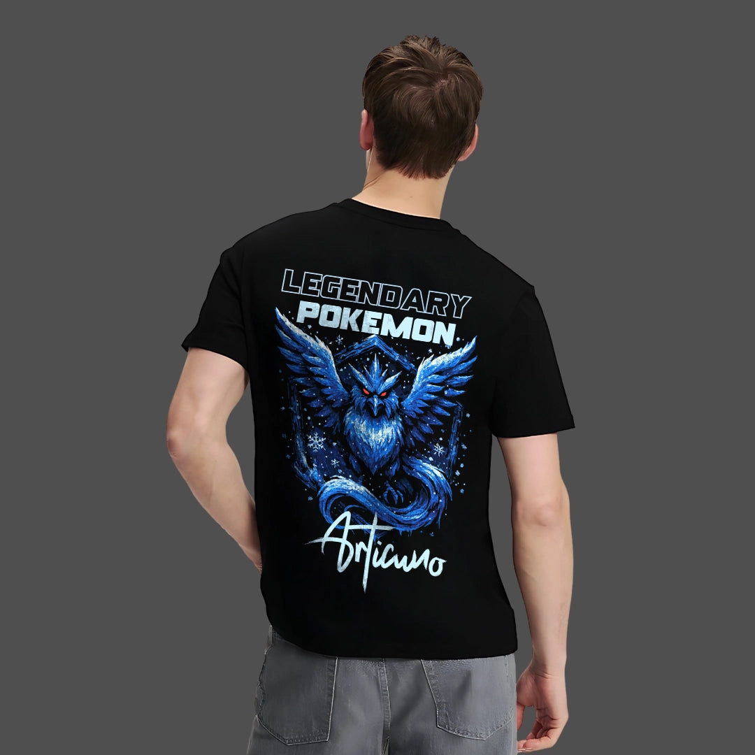 Articuno black t-shirt featuring a legendary Pokémon graphic design with bold lettering