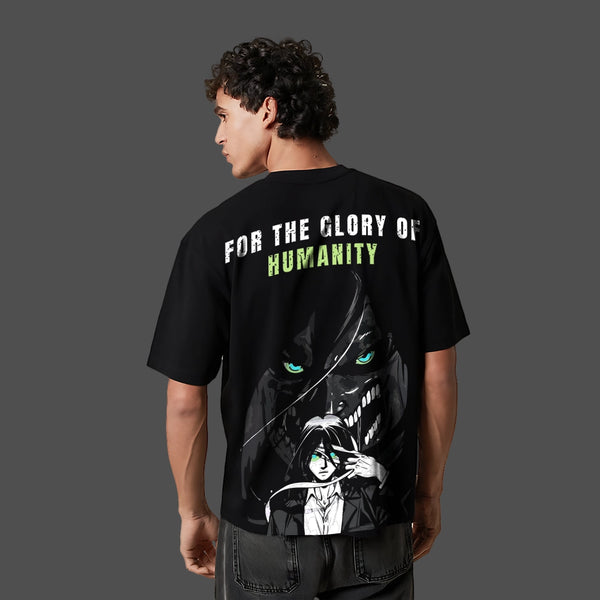 Eren Yeager Attack on Titan Black Oversized Fit T-shirt