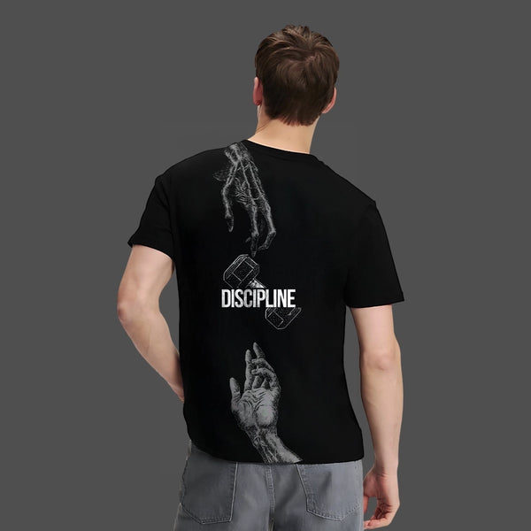 Discipline Dumbbell Front HD Print Regular Fit Black T-Shirt