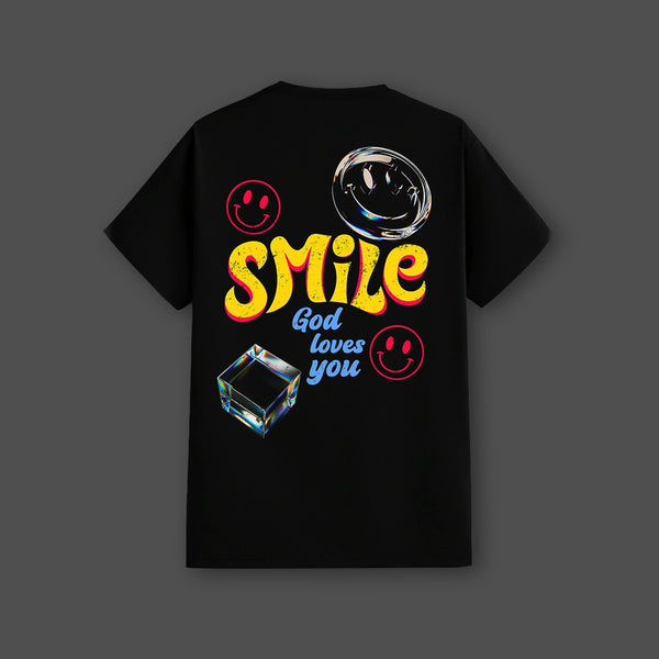 Smile - God Loves You Regular Fit Black T-Shirt