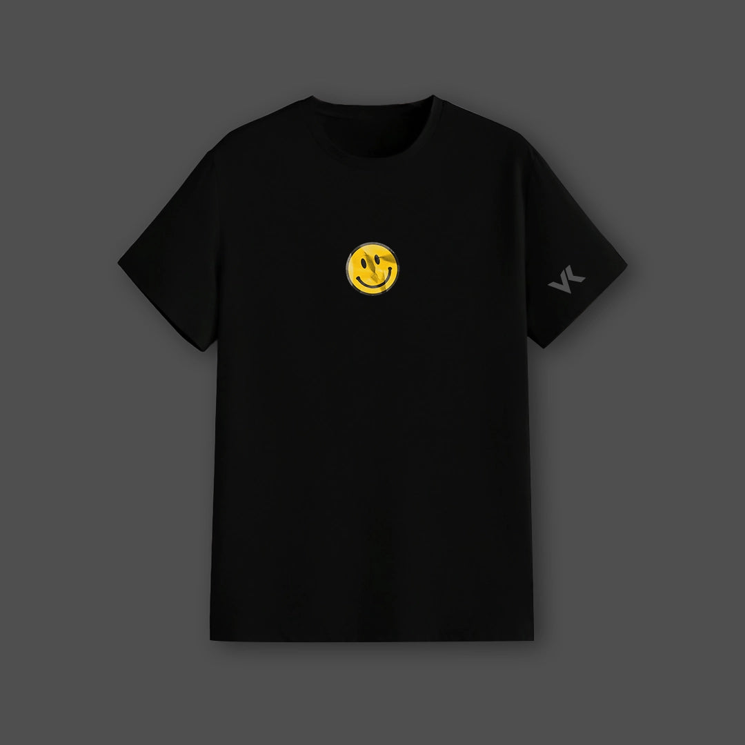 Vlack Regular Fit Black God Loves You T-Shirt with Yellow Smile Design on Front