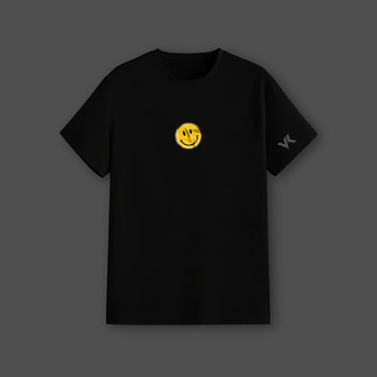Vlack Regular Fit Black God Loves You T-Shirt with Yellow Smile Design on Front